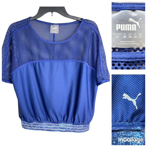Puma Blue Short Sleeve Loose Fit with elastic hem cutout active t-shirt size L - Picture 1 of 12
